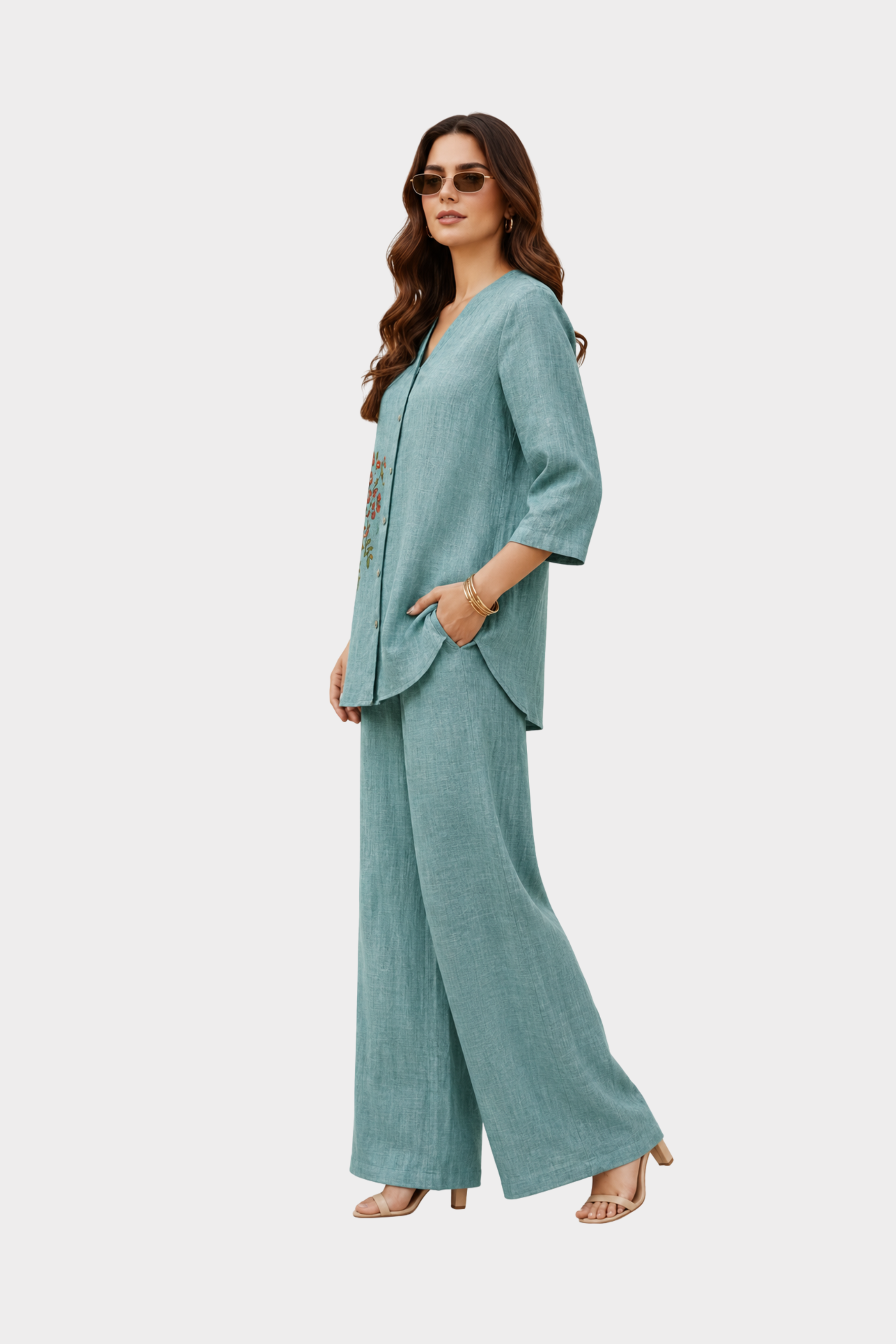 Aqua Bloom Irish Linen Co-Ord Set