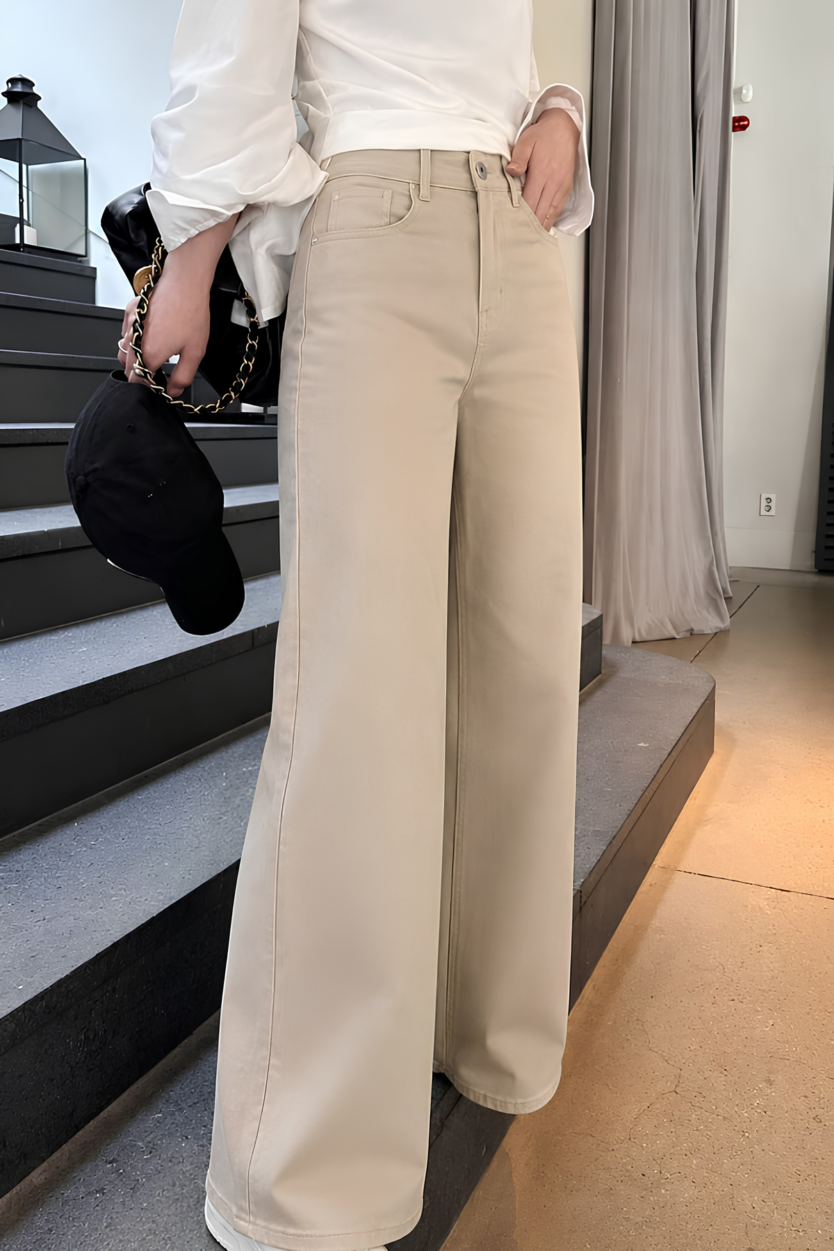 Beige wide-leg pants
