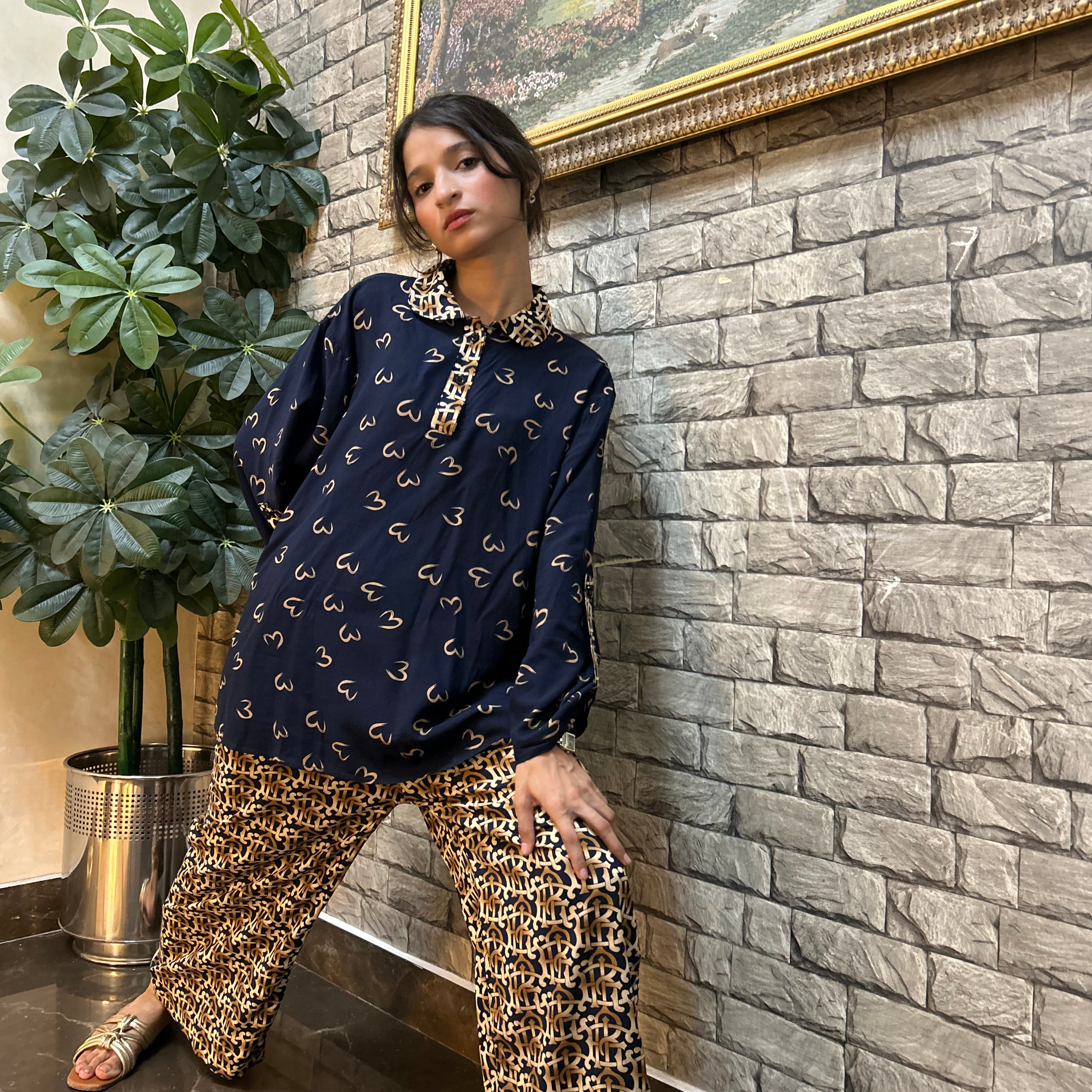 Midnight Motif 2-Piece Co-Ord Set – Soft Linen