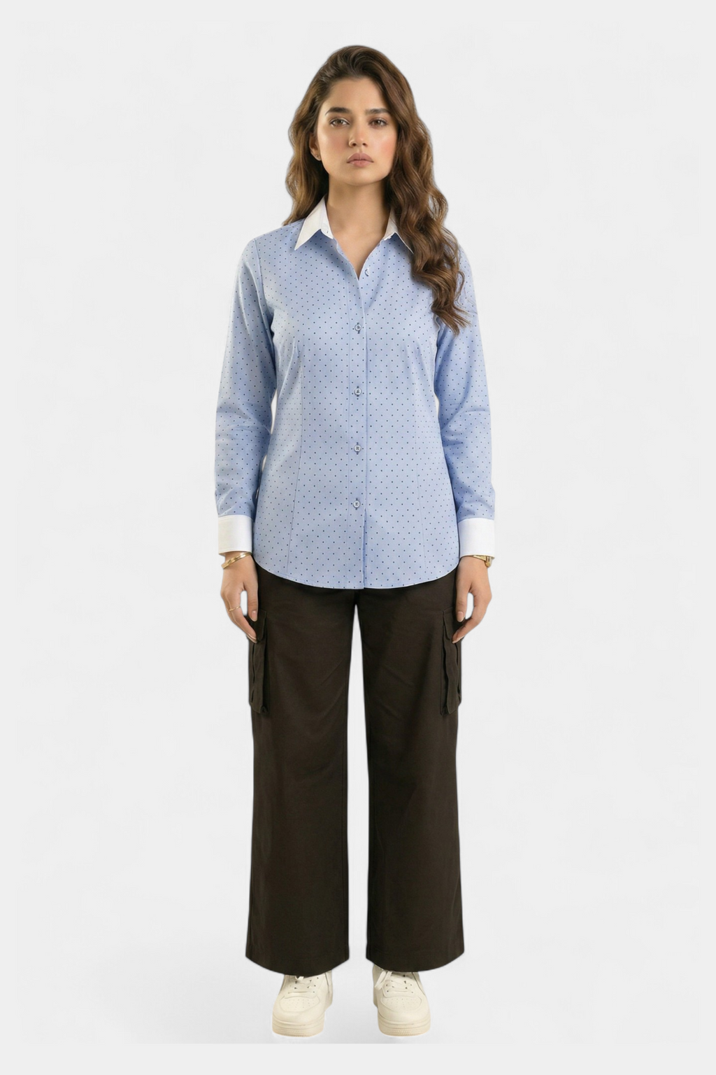 Blue dotted contrast cotton shirt for women in Pakistan — MannMoji