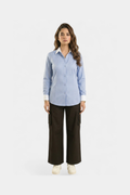 Blue dotted contrast cotton shirt for women in Pakistan — MannMoji