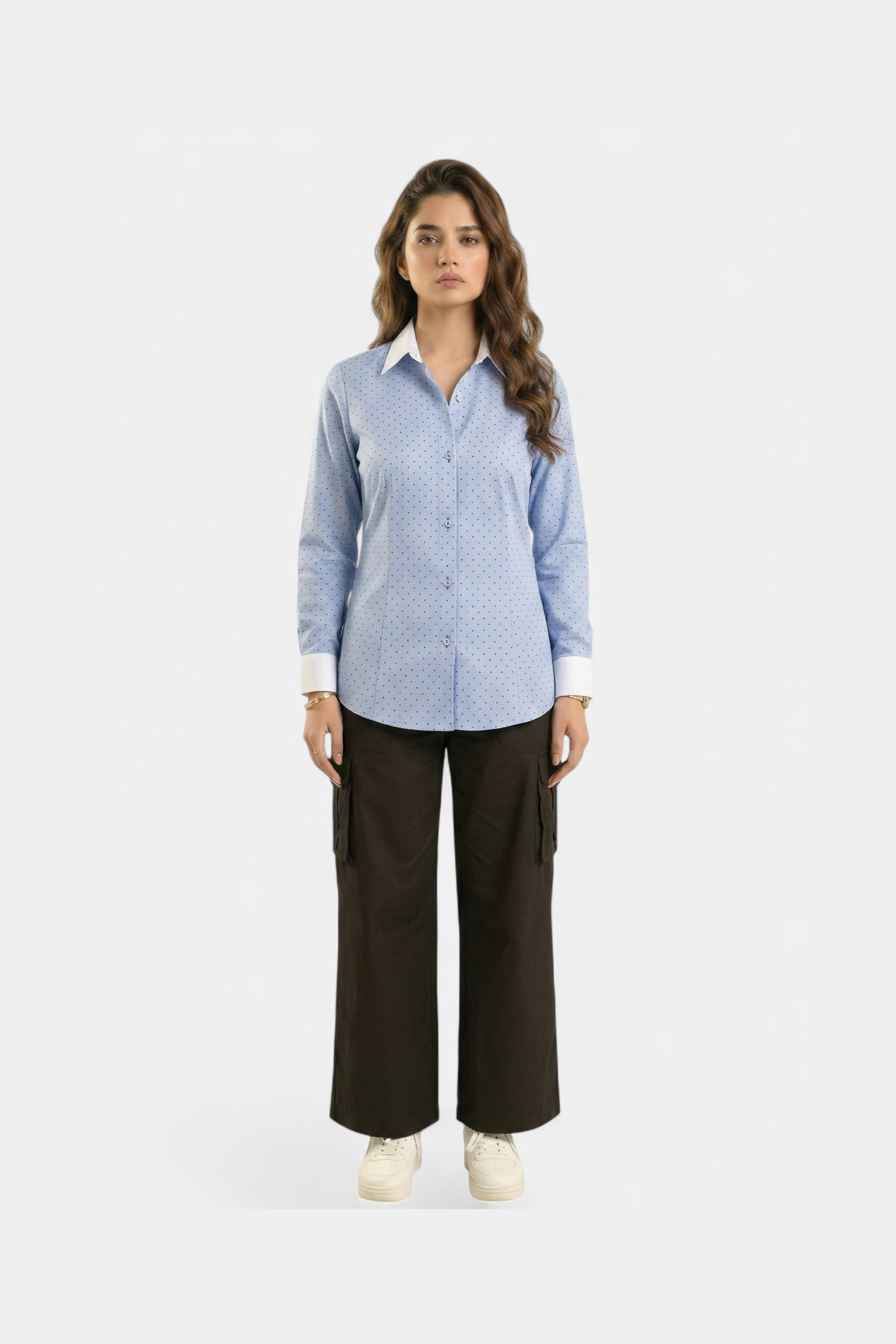 Blue dotted contrast cotton shirt for women in Pakistan — MannMoji
