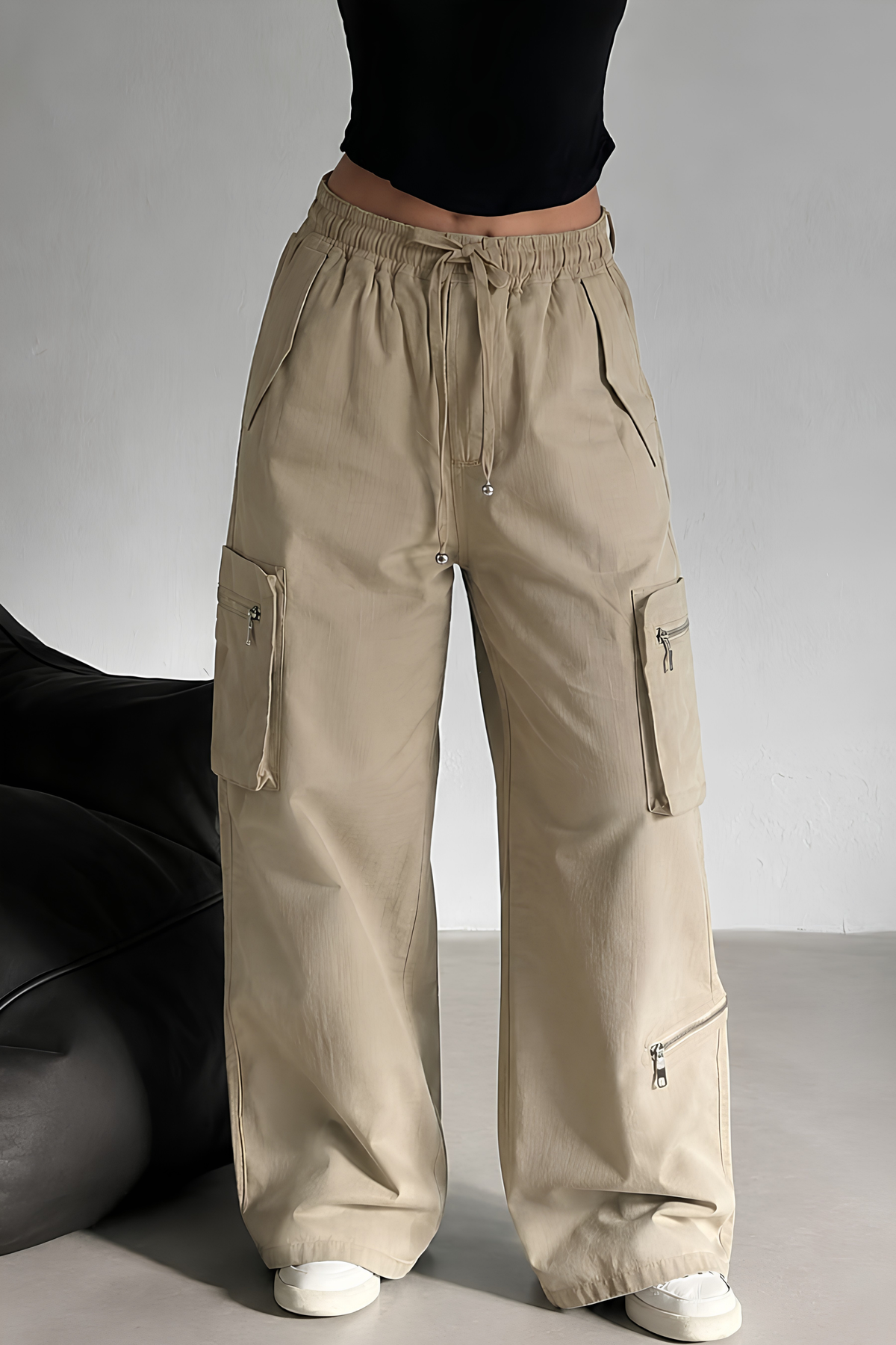 Beige Ripstop Cotton Cargo Pants