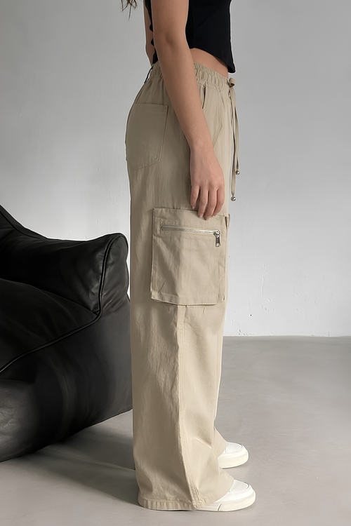 Beige Ripstop Cotton Cargo Pants