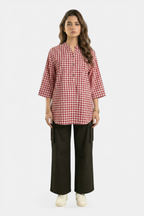 Red gingham easy-fit shirt for women in Pakistan — MannMoji
