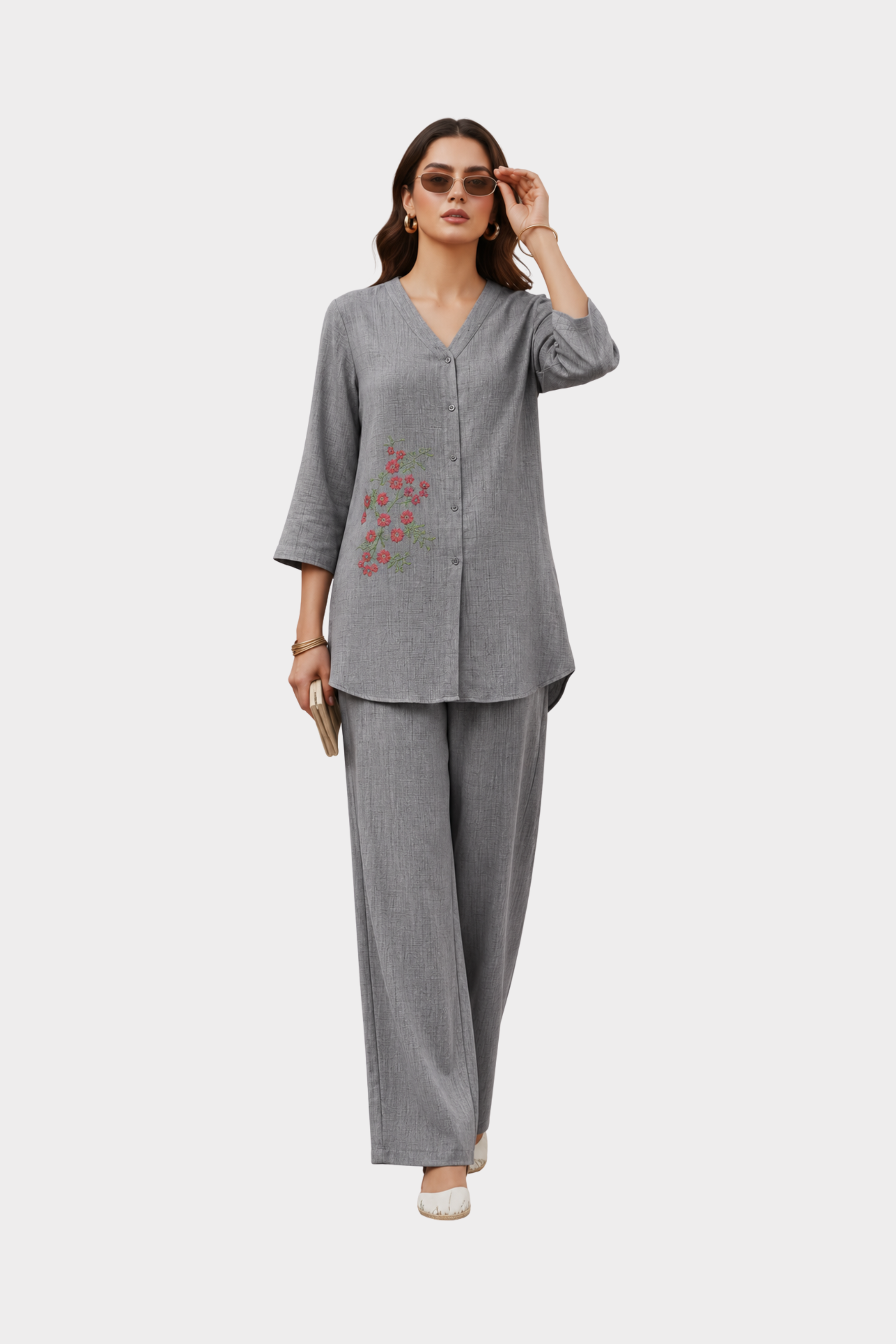 Silver Bloom Irish Linen Co-Ord Set