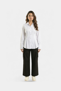 Fold pleated waist white shirt for women in Pakistan — MannMoji