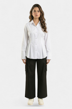 Fold pleated waist white shirt for women in Pakistan — MannMoji