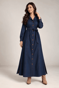 Dark Navy Blue Denim Long Shirt