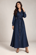 Dark Navy Blue Denim Long Shirt