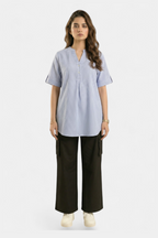 Blue striped v-neck cotton top for women in Pakistan — MannMoji