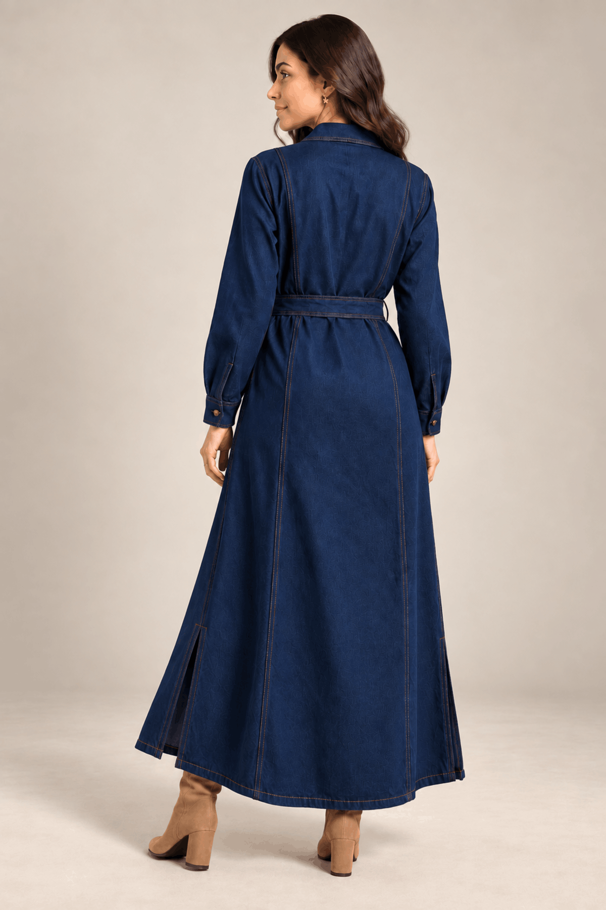 Dark Navy Blue Denim Long Shirt