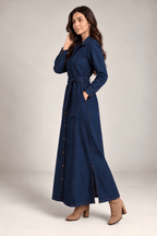 Dark Navy Blue Denim Long Shirt