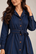 Dark Navy Blue Denim Long Shirt