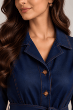 Dark Navy Blue Denim Long Shirt