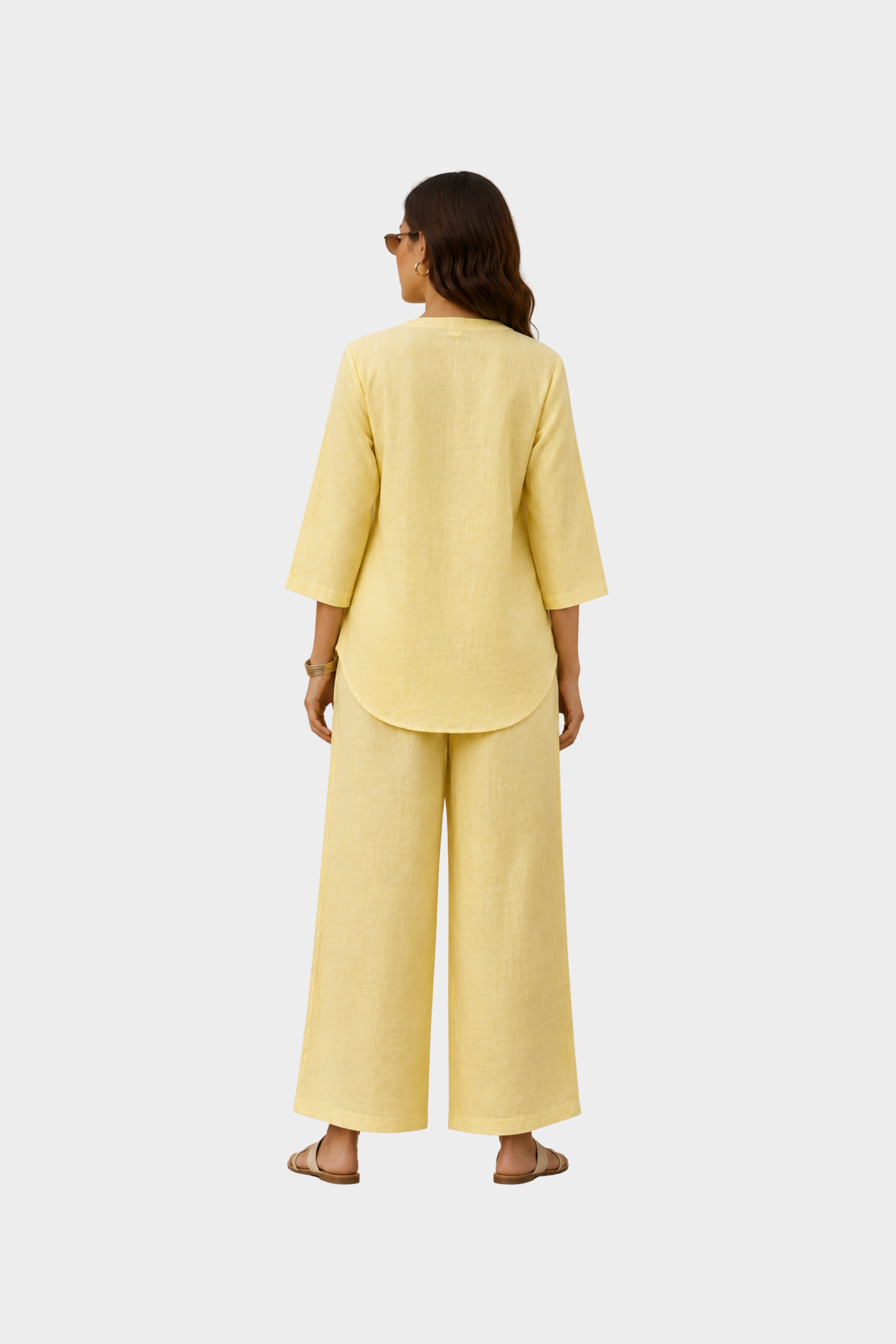 Butter Yellow Embroidered Cotton Linen Co-Ord Set