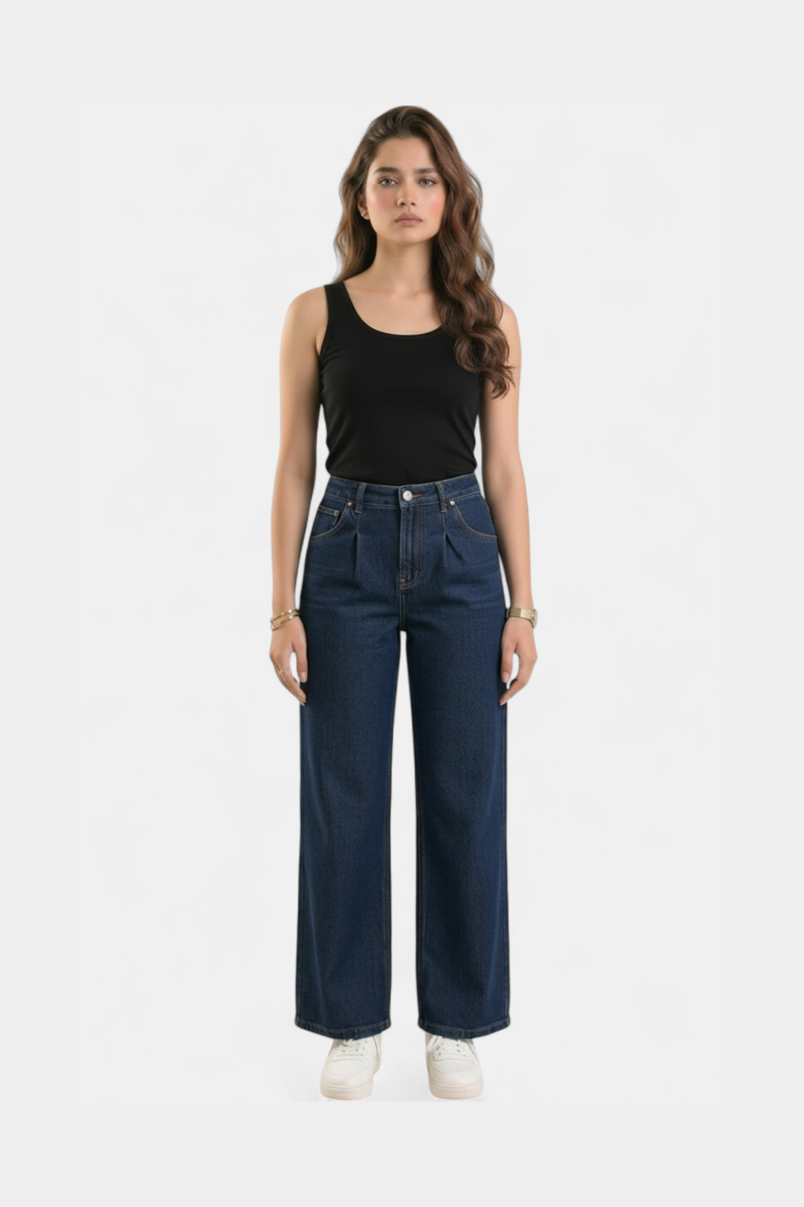 Dark blue wide-leg denim pants for women in Pakistan — MannMoji