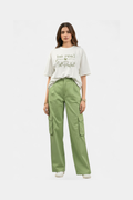Green high-waist twill cargo pants for women in Pakistan — MannMoji