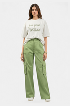 Green high-waist twill cargo pants for women in Pakistan — MannMoji