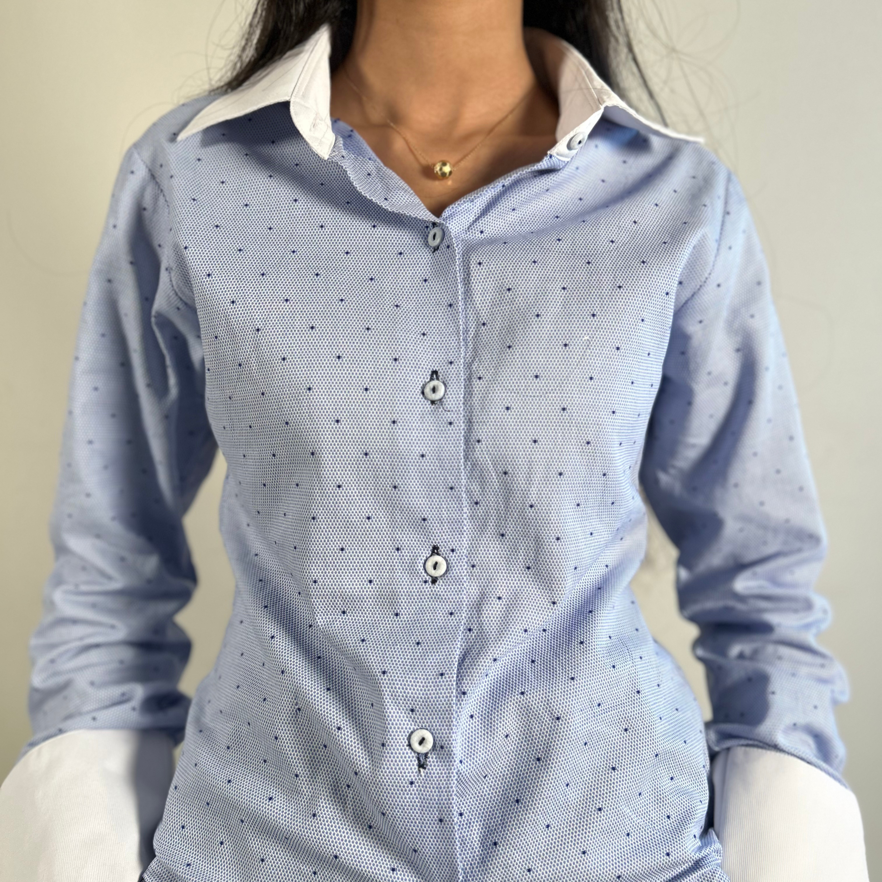 Blue Dotted Contrast Shirt – Classic Cotton Elegance with a Modern Twist