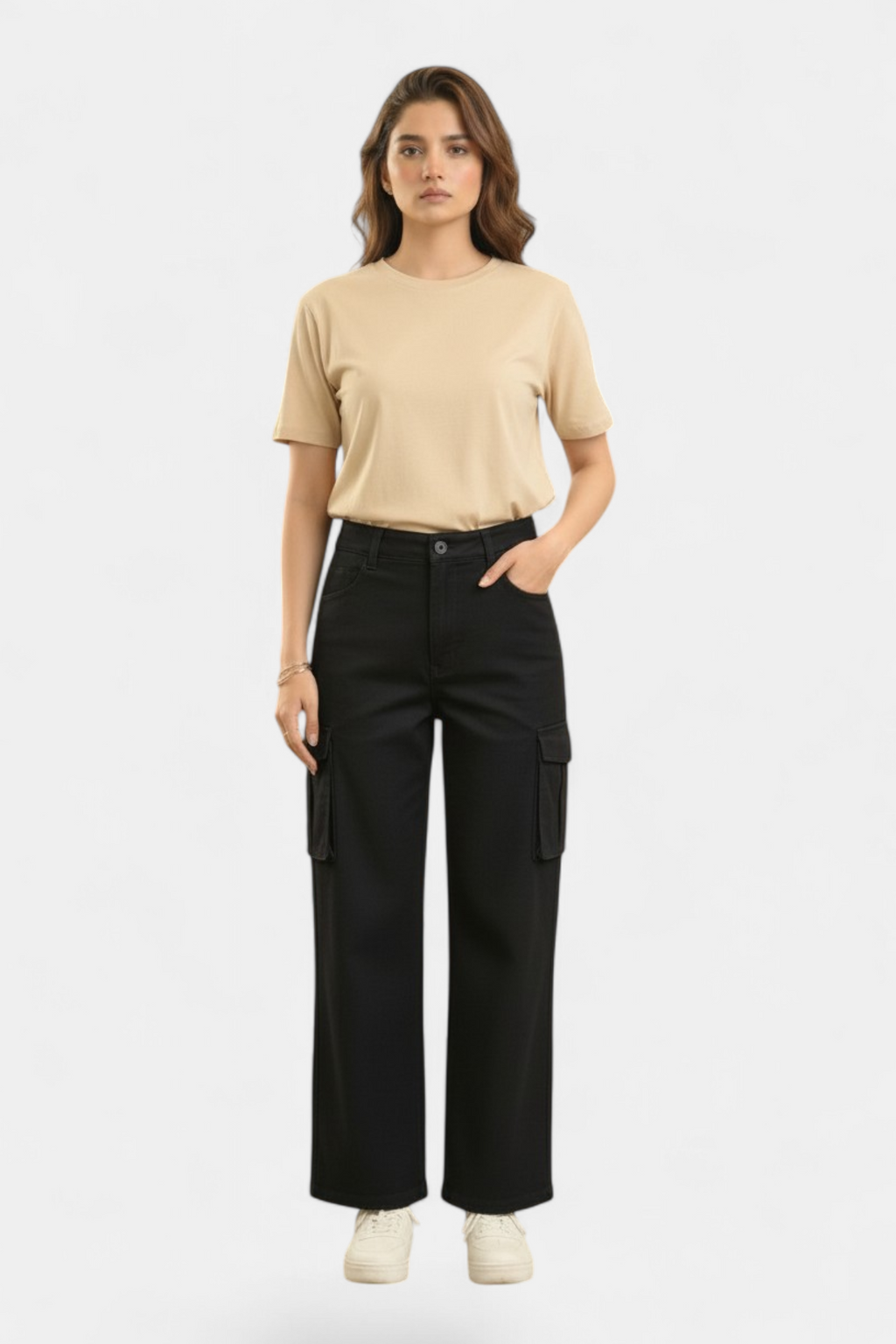 Jet black cargo pants for women in Pakistan — MannMoji