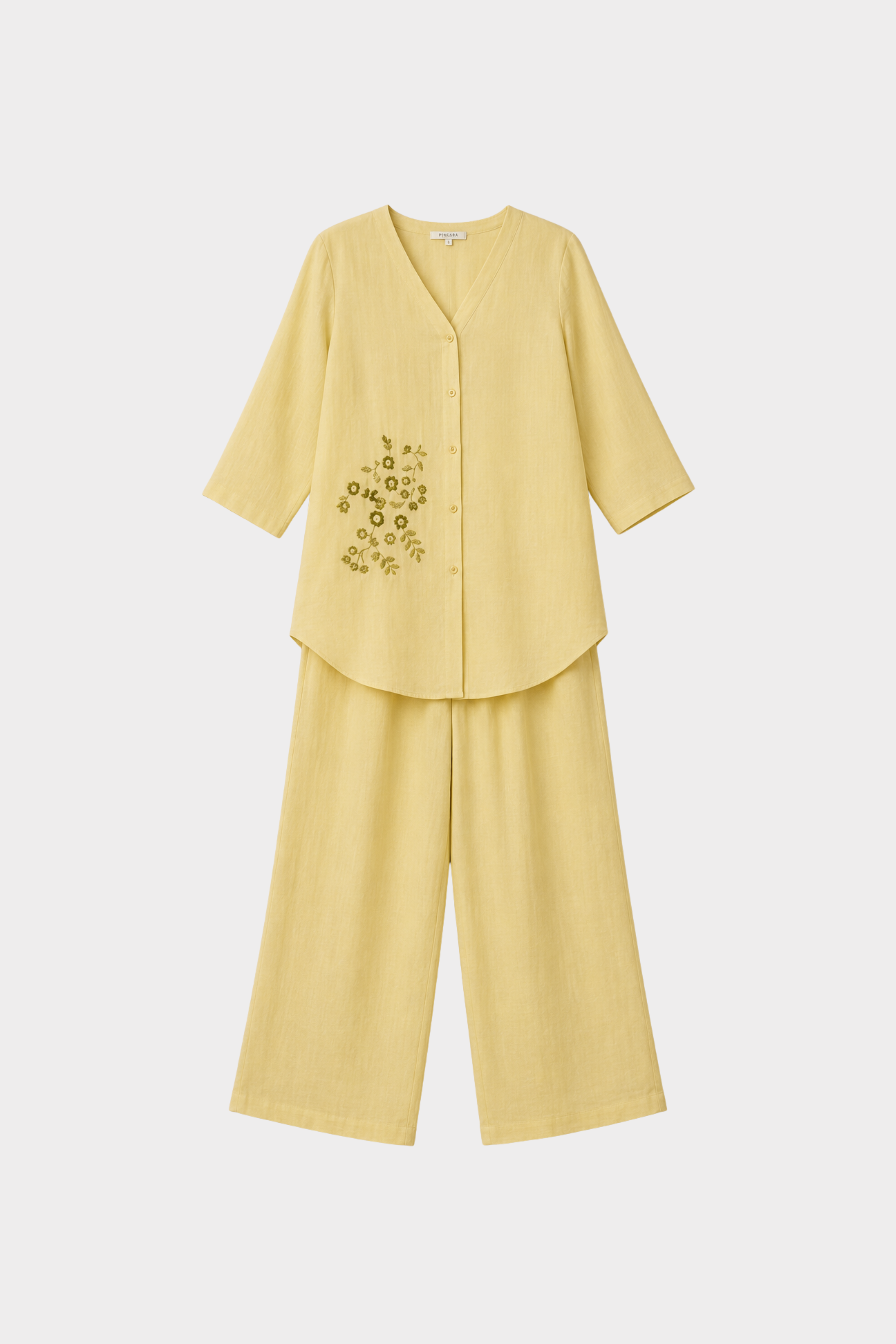 Butter Yellow Embroidered Cotton Linen Co-Ord Set
