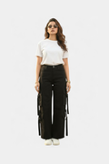 Jet black 8-pocket cargo pants for women in Pakistan — MannMoji
