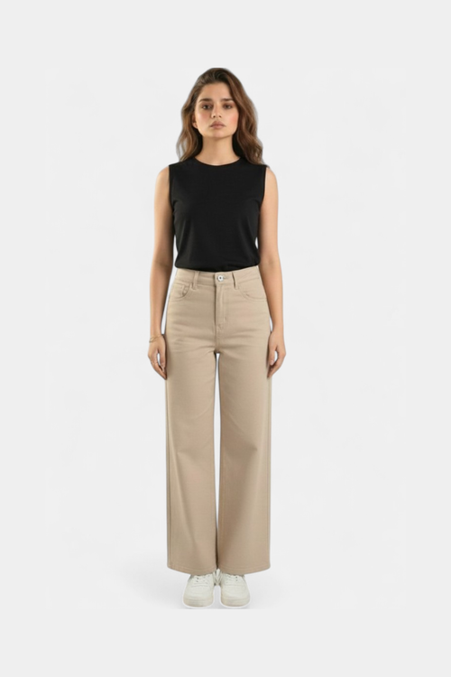 Beige wide-leg pants for women in Pakistan — MannMoji