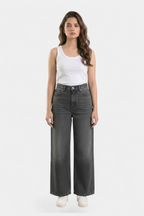 Charcoal loose-fit denim pants for women in Pakistan — MannMoji