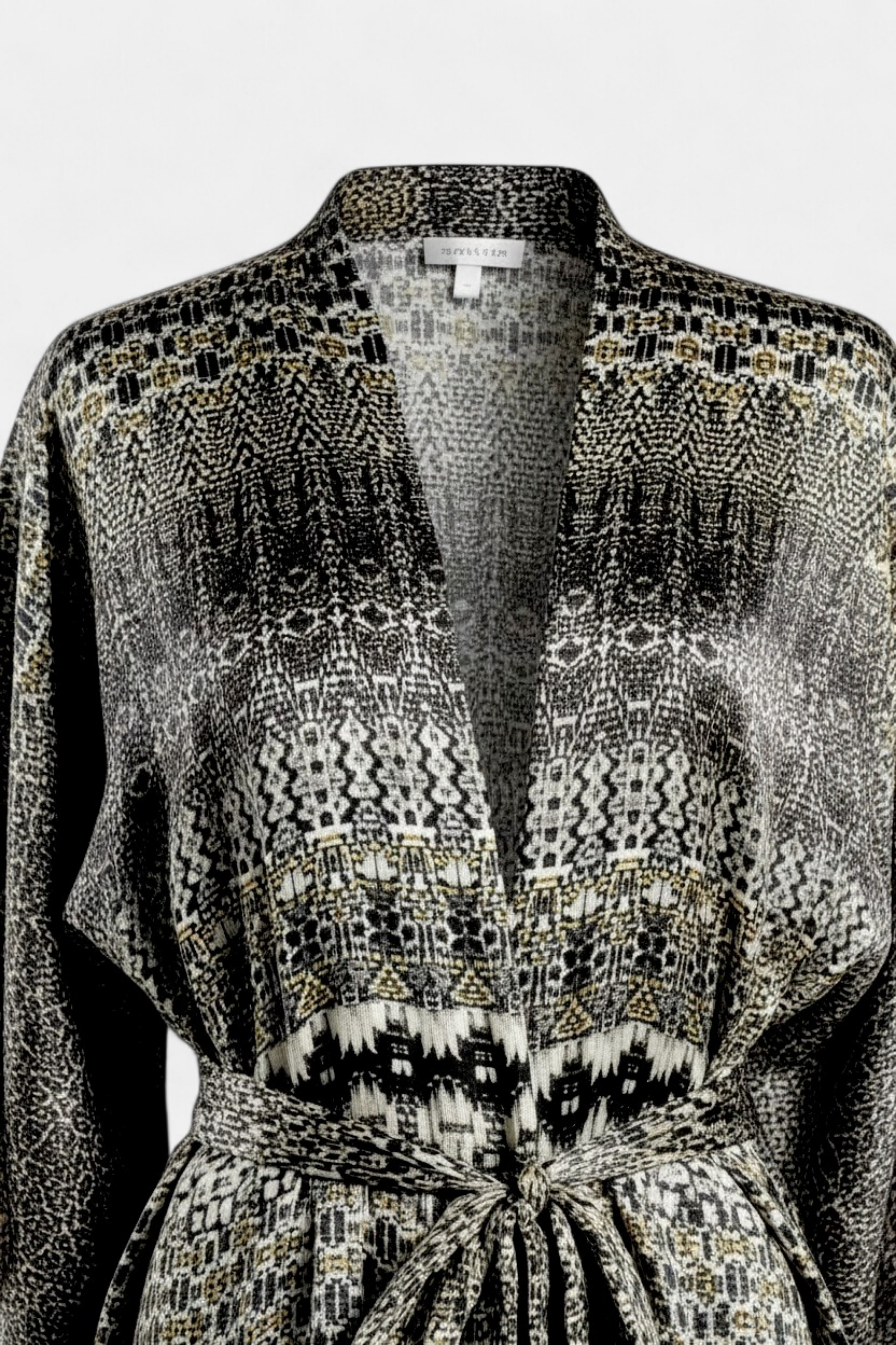 Abstract Design Silk Shrug detail shot — quality fabric Pakistan | MannMoji