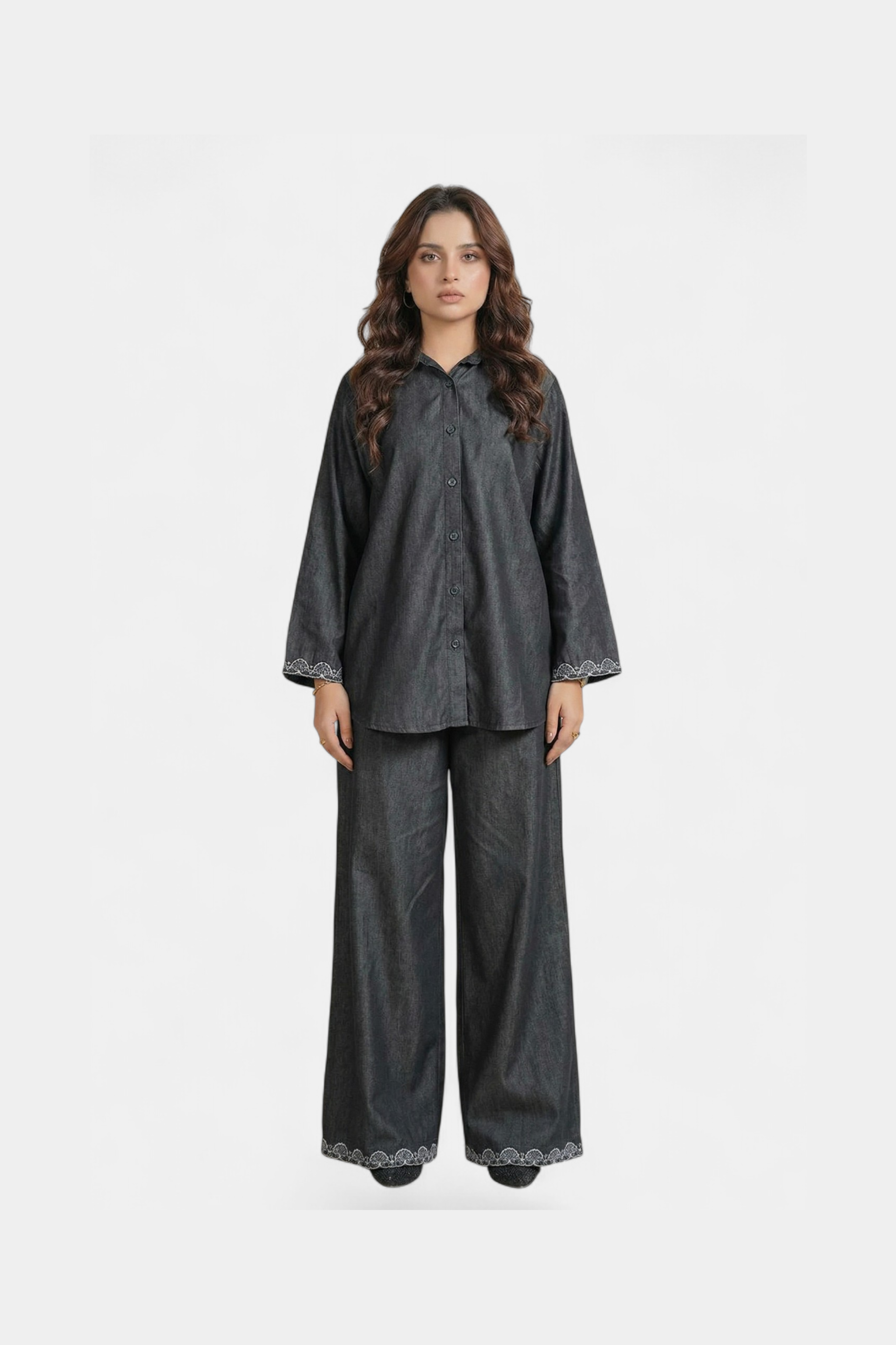 Midnight Denim Co-Ord Set front view — women's fashion Pakistan | MannMoji