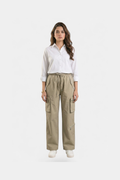 Beige ripstop cotton cargo pants for women in Pakistan — MannMoji