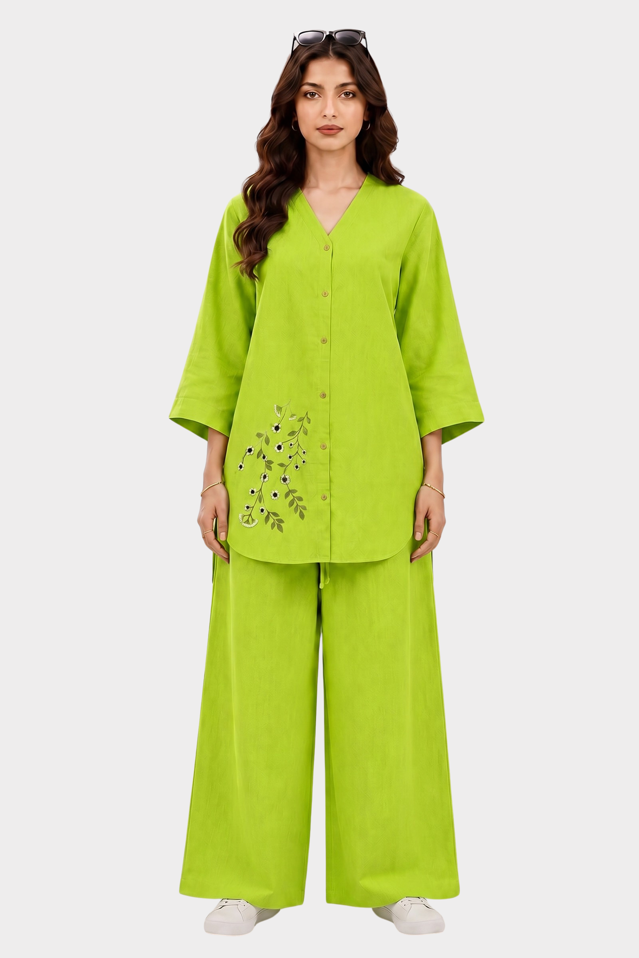 Parrot Green Blossom Irish Linen Co-Ord Set