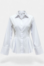 Fold Pleated Waist Solid White Shirt front view — women's fashion Pakistan | MannMoji