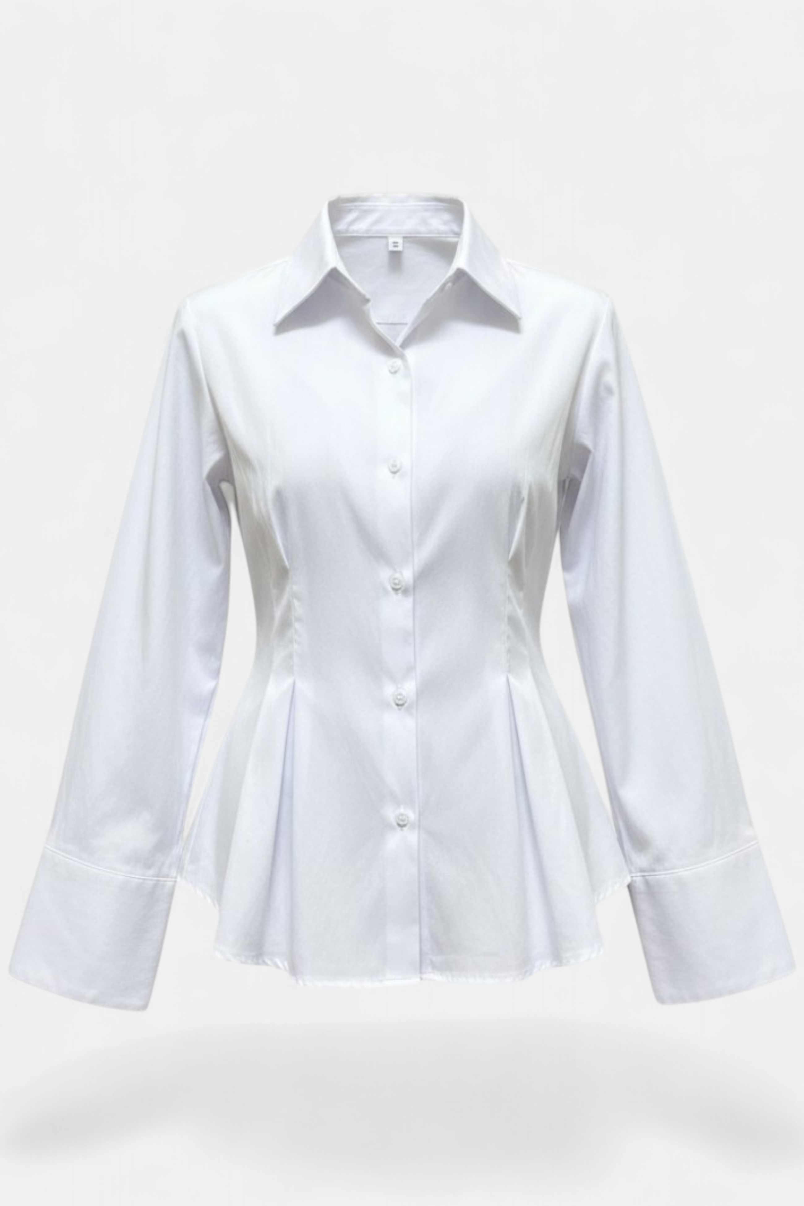 Fold Pleated Waist Solid White Shirt front view — women's fashion Pakistan | MannMoji