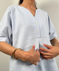 Blue Striped V-Neck Cotton Top – Effortless Ease with Everyday Grace