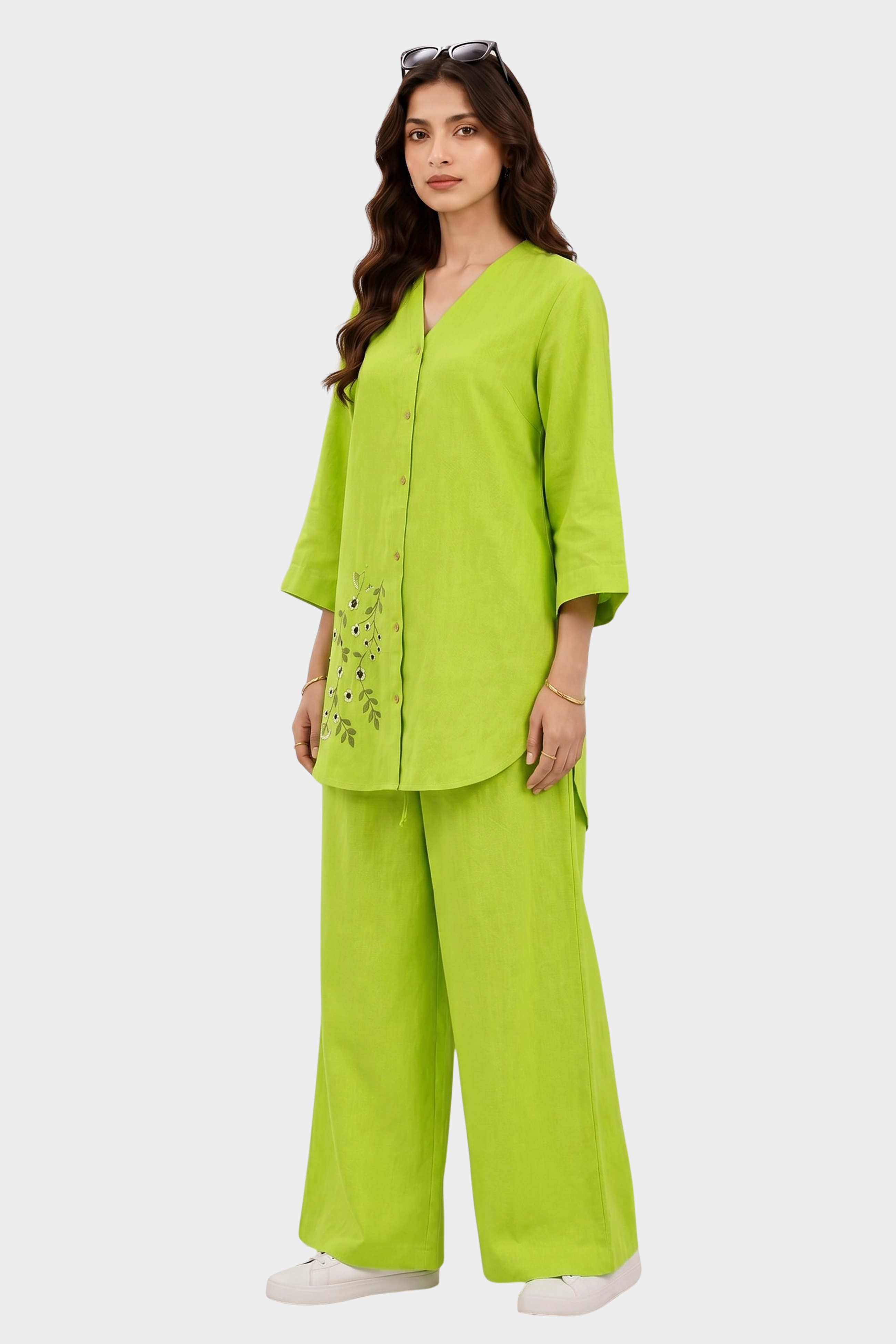 Parrot Green Blossom Irish Linen Co-Ord Set