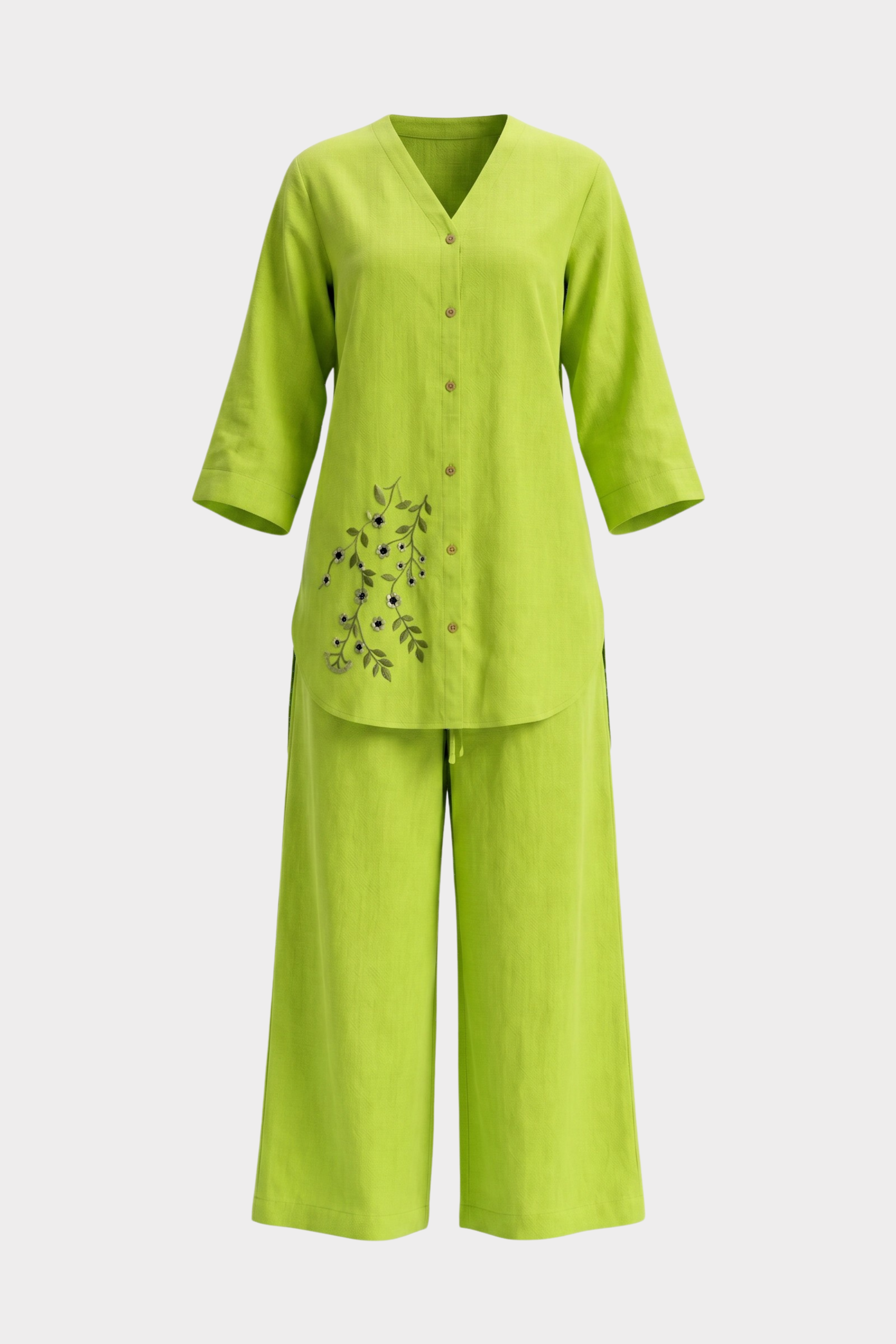 Parrot Green Blossom Irish Linen Co-Ord Set