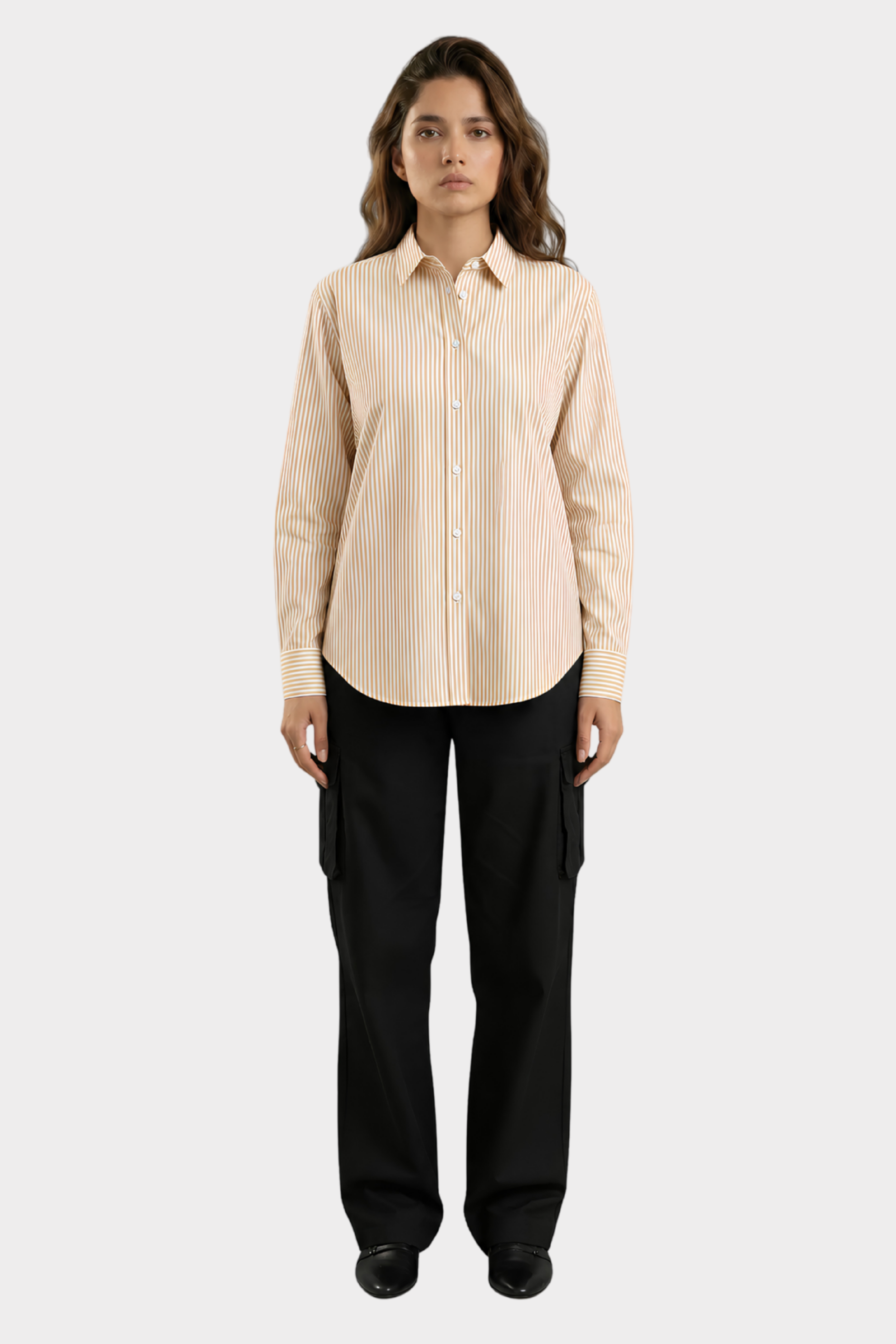 Mustard & White Striped Cotton Shirt