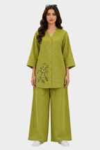 Parrot Green Blossom Irish Linen Co-Ord Set
