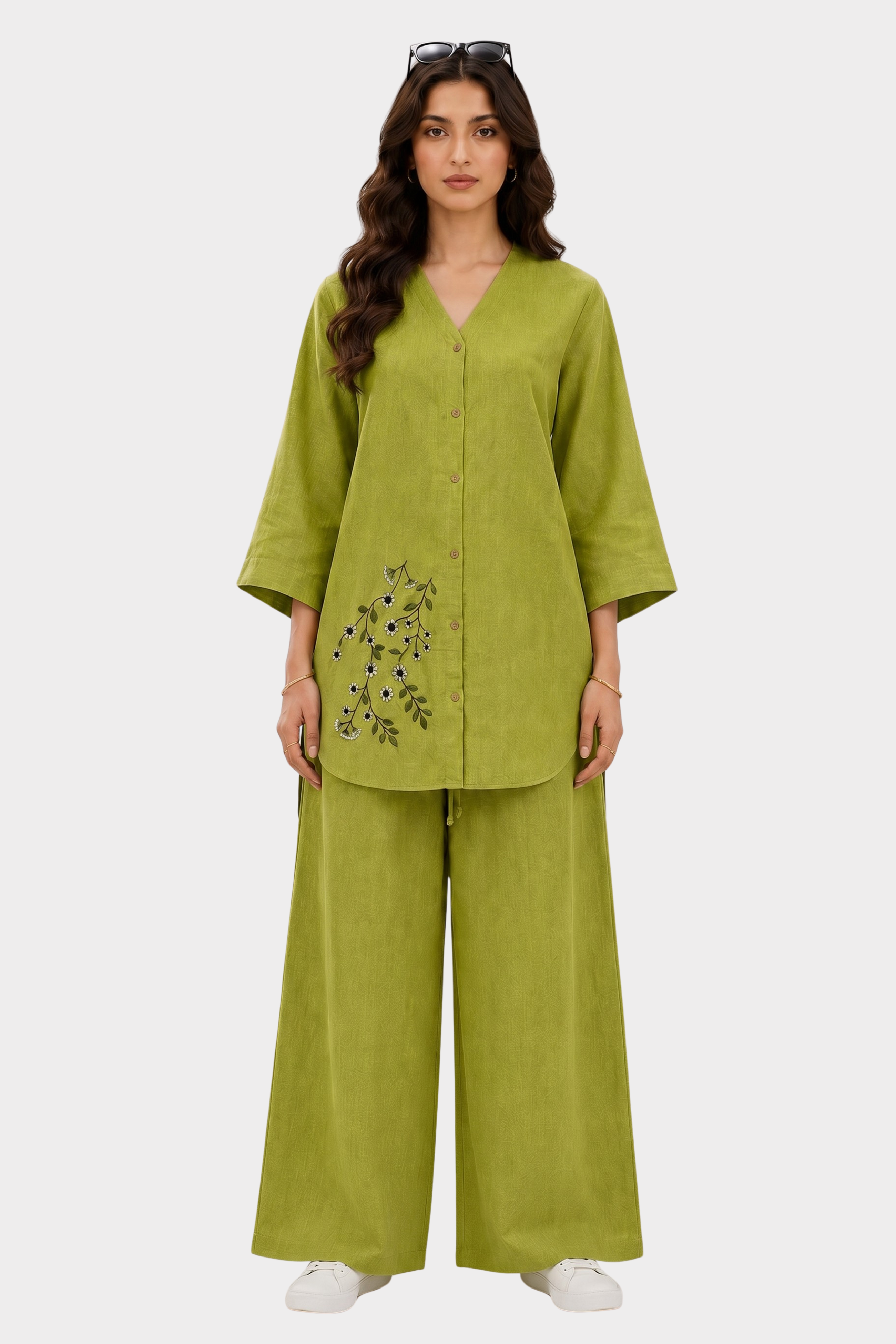 Parrot Green Blossom Irish Linen Co-Ord Set