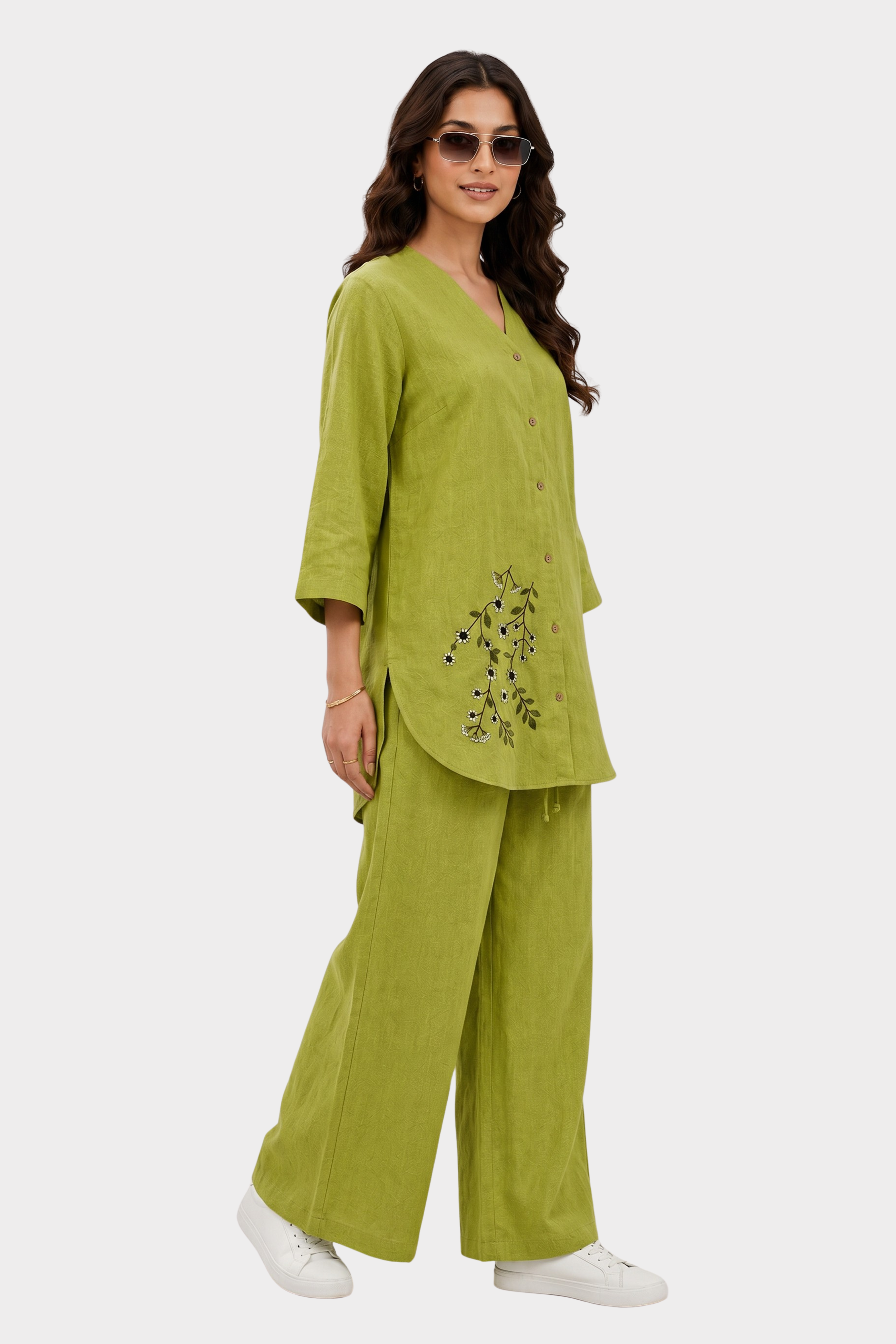 Parrot Green Blossom Irish Linen Co-Ord Set
