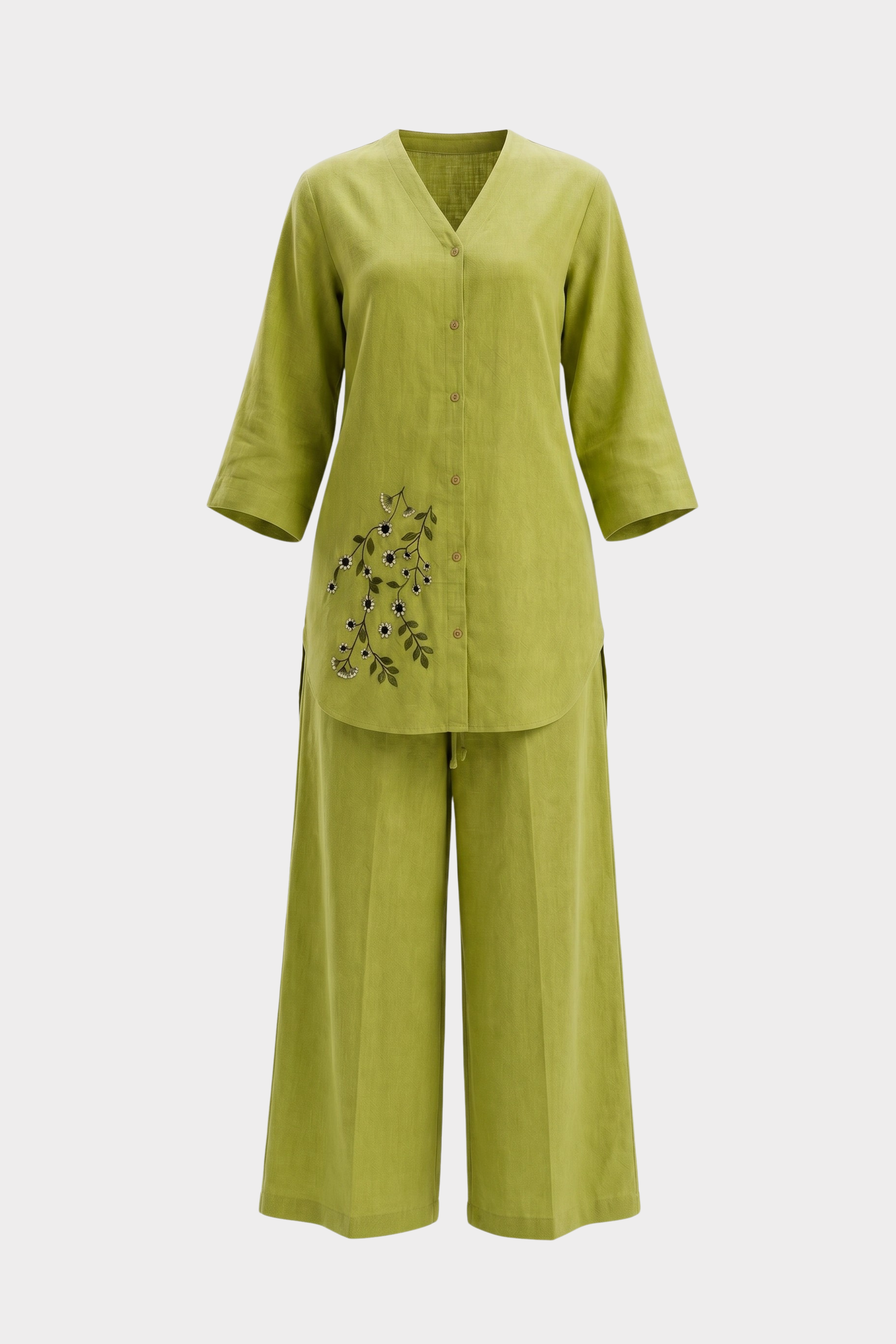 Parrot Green Blossom Irish Linen Co-Ord Set