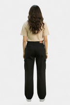 Jet Black Cargo Pants front view — women's fashion Pakistan | MannMoji