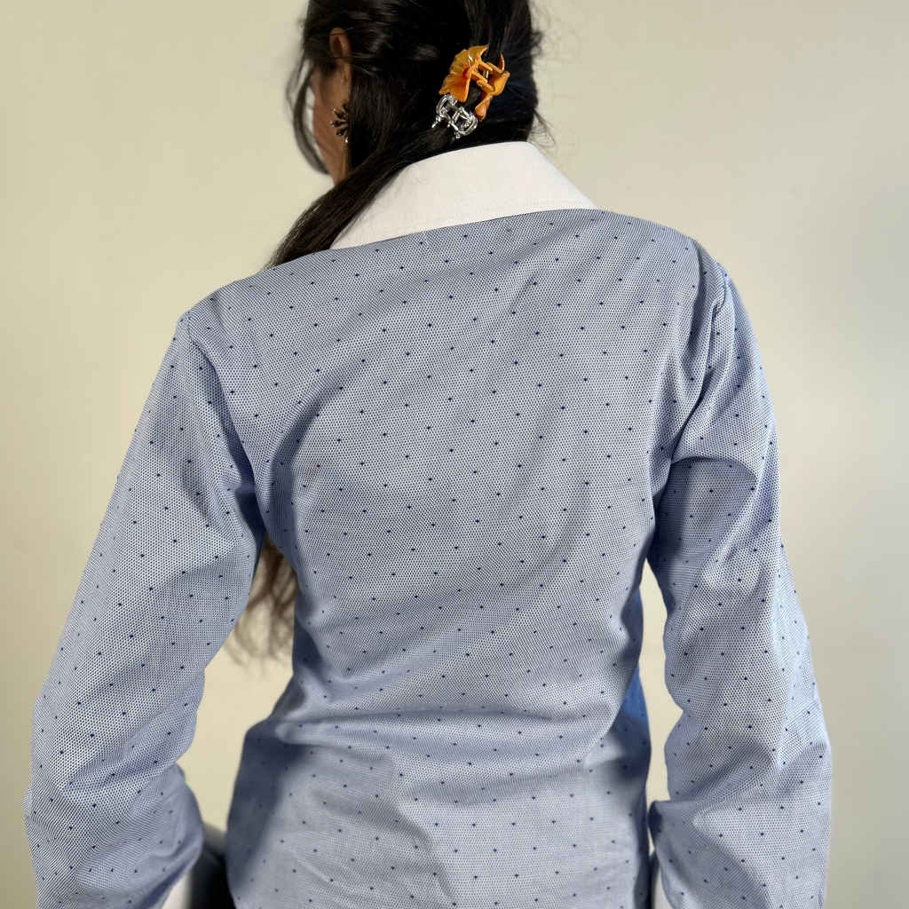 Blue Dotted Contrast Shirt – Classic Cotton Elegance with a Modern Twist