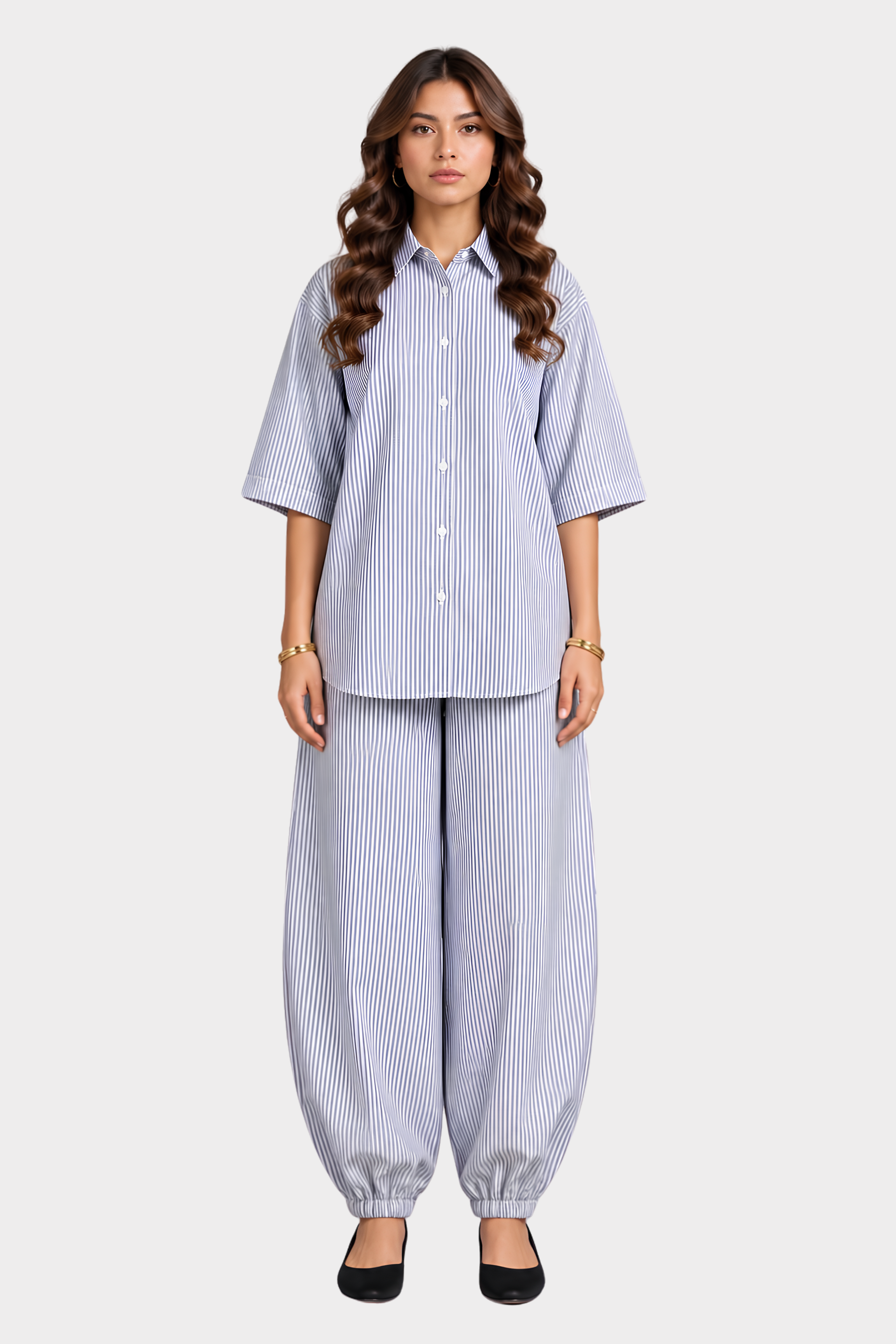 Blue & White Striped Cotton Shirt Pakistan - MannMoji