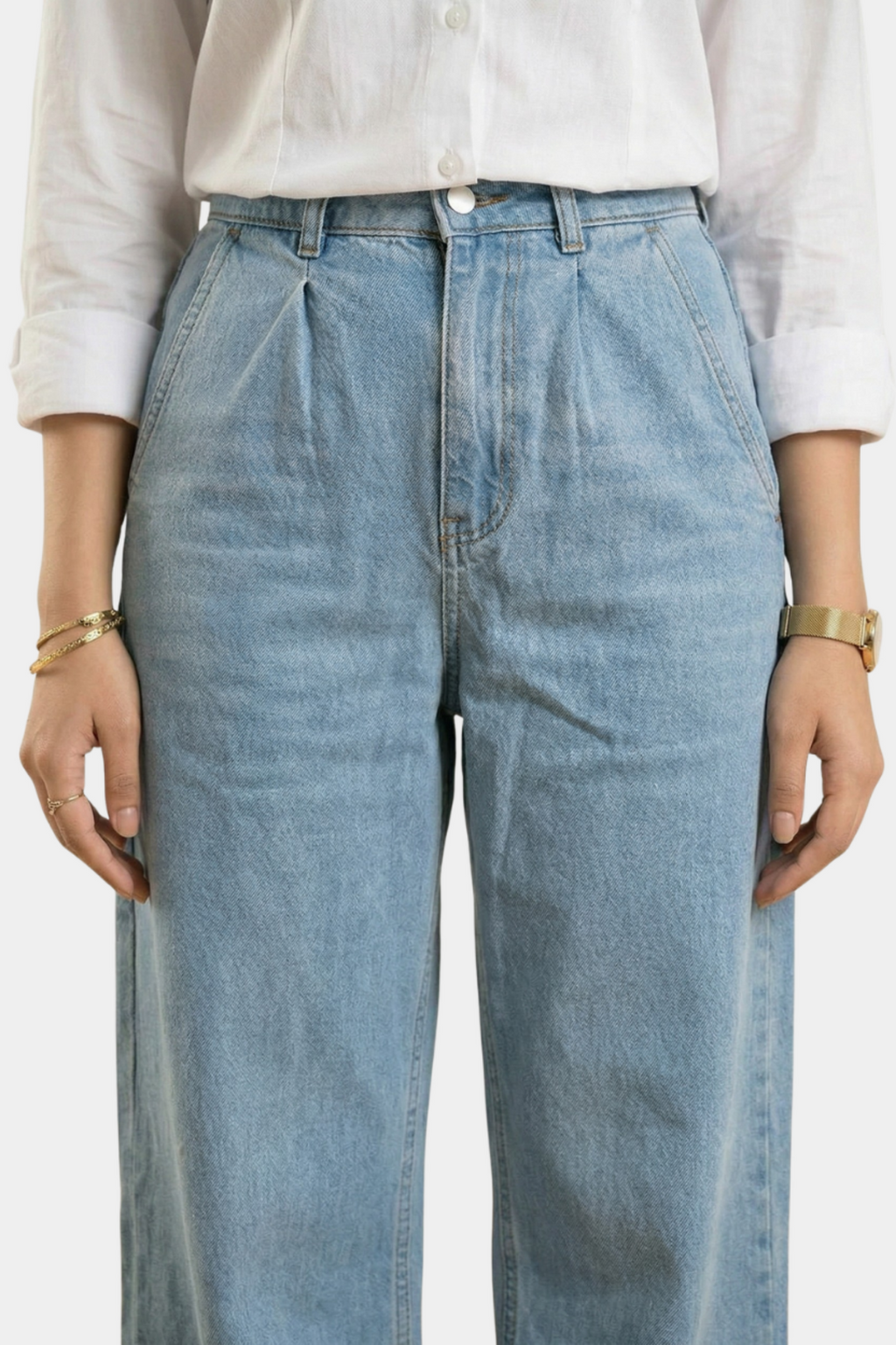 High-Rise Wide Leg Stretch Denim lifestyle photo — Pakistani women's outfit | MannMoji