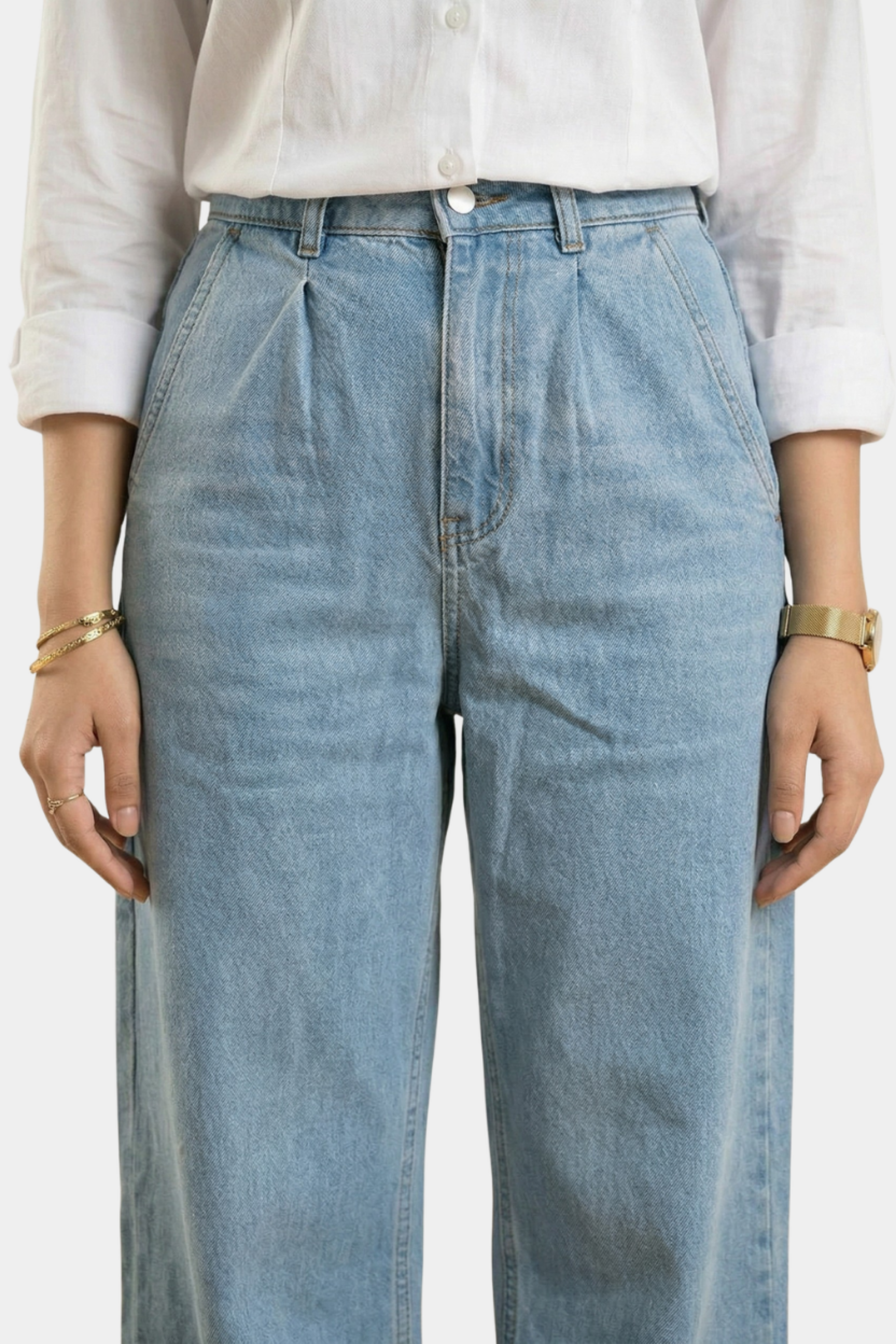 High-Rise Wide Leg Stretch Denim lifestyle photo — Pakistani women's outfit | MannMoji