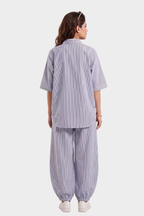 Blue & White Pinstripe Cotton Blend Co-Ord Set