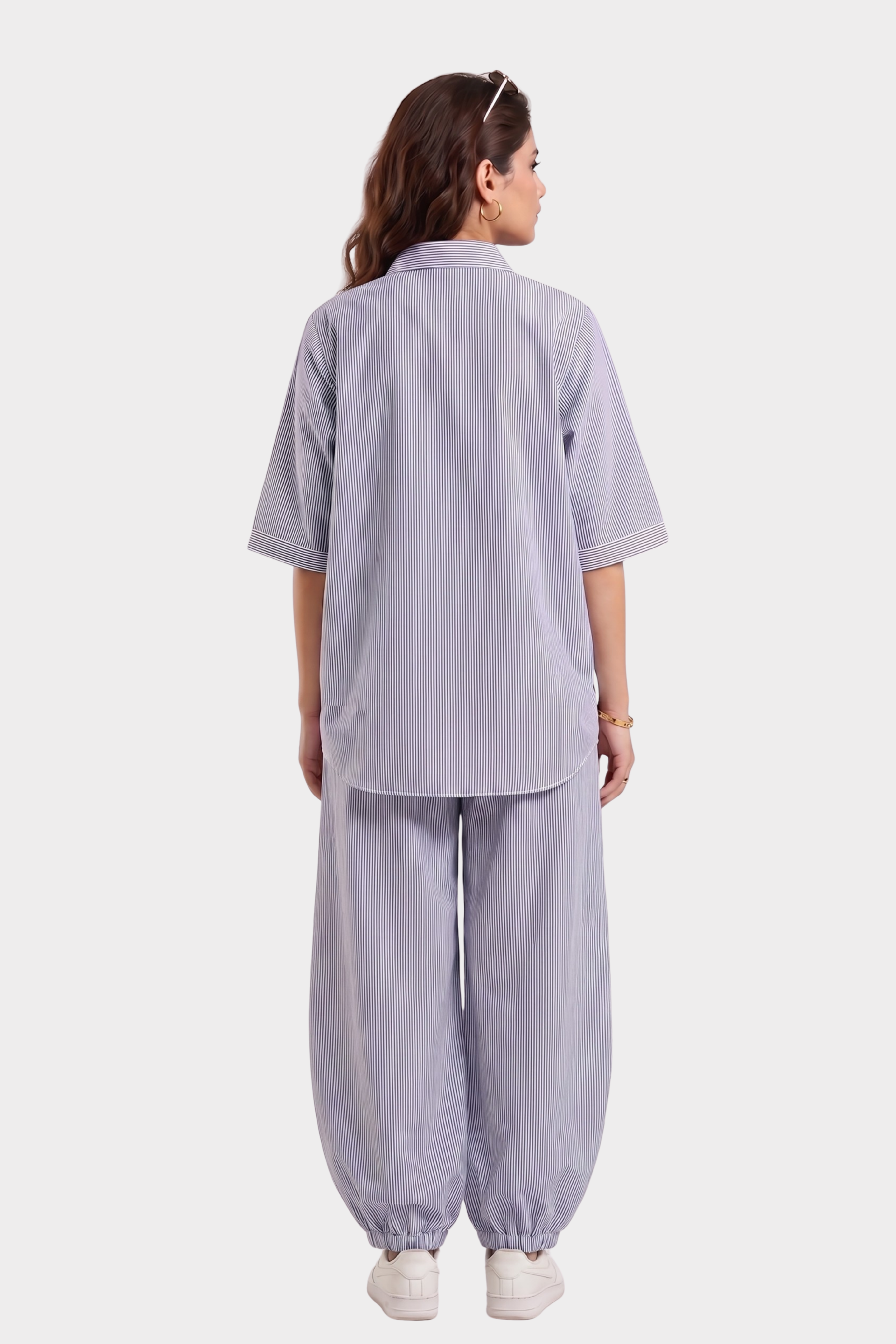 Blue & White Pinstripe Cotton Blend Co-Ord Set